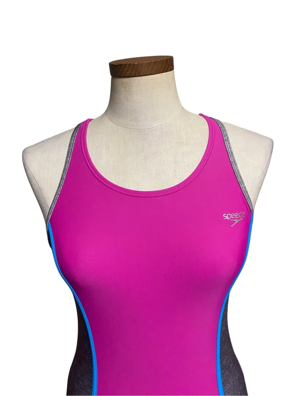 Speedo Big Girls One Piece Fuchsia Pink Heather Gray Swimsuit 16 Sporty